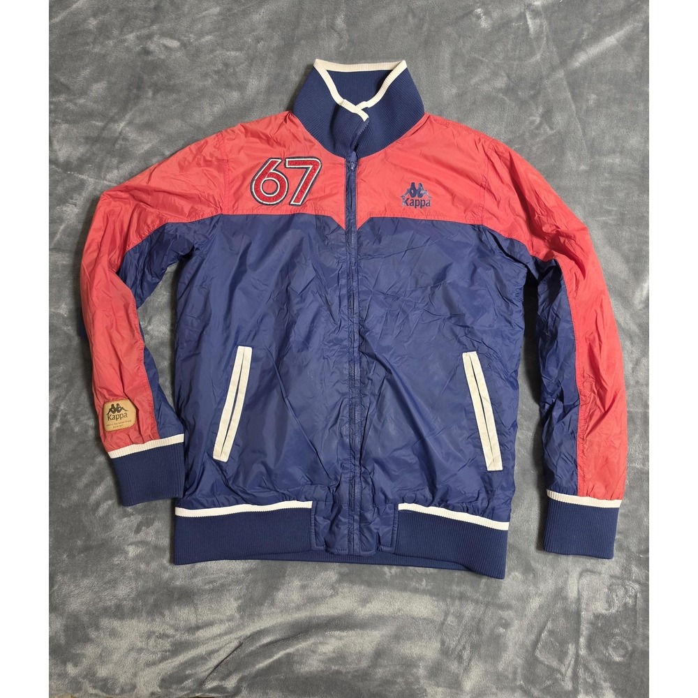 Kappa Track Jacket Mens Medium Blue Red Colorblock Full Zip Stand Collar Pockets